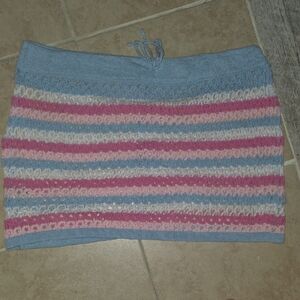 Vintage Lucky Brand Blue and Pink Striped Mini Skirt Beach Cover Up .Size:Med